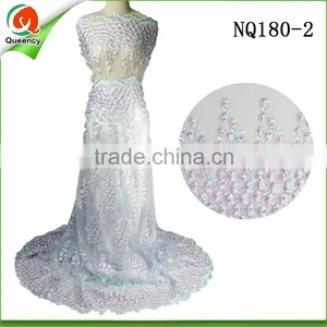 Lace Fabrics Nigeria Laces Beaded Floral African French Lace Fabric NQ180-2 thumbnail-1