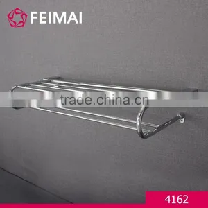 Wall Mounted Brass Zinc Alloy Chrome Plated Towel Shelf Rack Bar thumbnail-1