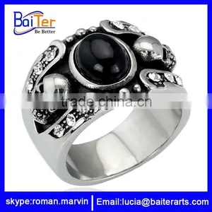 Vintage Titanium Men's Gemstone Ring,316L Stainless Steel Gemstone Ring thumbnail-2