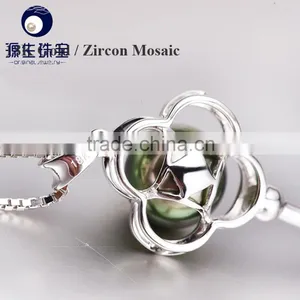 Natural Pearl Pendant 8-9mm Black Tahitian Pearl White Gold Necklace for Wholesale thumbnail-2