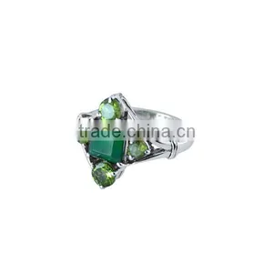 925 Sterling Silver Green Onyx Peridot Gemstone Cluster Ring Jewelry thumbnail-1