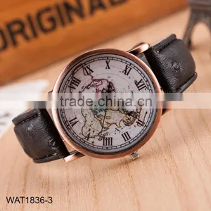Fashion Map Roman Numerals Wristwatch Leather Bracelet Wrist Watch thumbnail-3