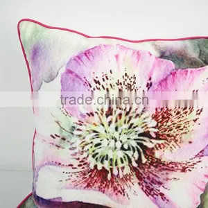 Throw Decorative Pillows Home Textile Flower Printed Pillowcase Velvet Pillow Covers With Piping thumbnail-5