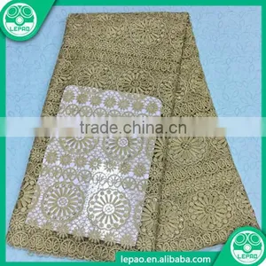 Nigeria French Guipure Lace Embroidery 2016 Top One Wholesale Cord Lace Royal Blue With Beads for Dress thumbnail-6