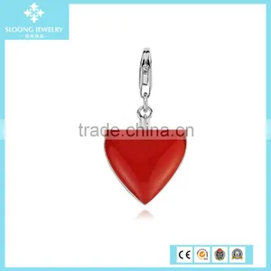 Silver Heart Pendant for Fashion Bracelet Red Heart Charm in Sterling Silver thumbnail-1