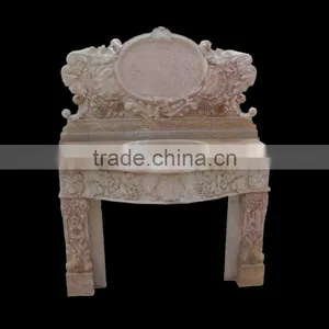 Floral Design Marble Wash Basin With Mirror thumbnail-1