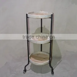 2017 Hot Sell Antique Wood Metal Dinning-side Cabinet With Wheel thumbnail-3