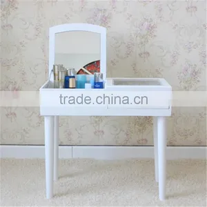 Mini Dresser European Korean Style Small Cosmetics Bed Side Dresser White Wood Makeup Table With Mirror 60*30*60cm T15-523B thumbnail-3