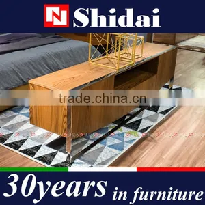 Natural Walnut Wooden tv Stand Pictures, Stainless Steel Storage Wooden Lcd tv Stand Design thumbnail-1