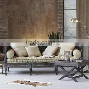 Deconstructed Old World Style Unadorned Daybed of Vintage Savaged Solid Wood and Linen BF11-07263c thumbnail-2