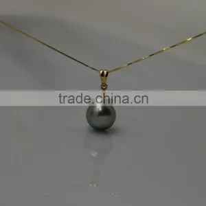 New Design Gold Pendant Peacock Green10-11mm TahitIan Pearl thumbnail-1
