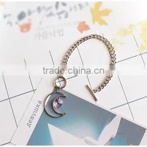 Hollow Moon Heart Crystal Charms Bracelet Simple Chain Bracelet thumbnail-3