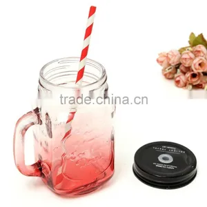 Drinking Glasd Mason Jar With Handle Lid Straw Party Mug Glass Cup thumbnail-4