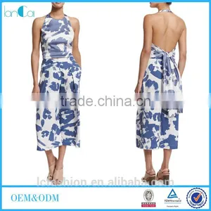 Blue and White Two Piece Blouse and Pants 2016 Ladies Elegant Clothing thumbnail-1