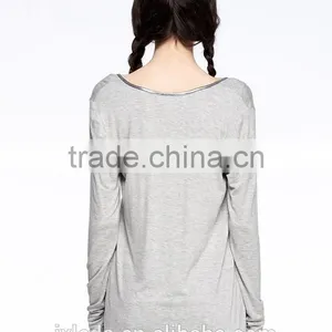 Slim Fit Women Gray Long Sleeve Large V-neck t Shirt thumbnail-4