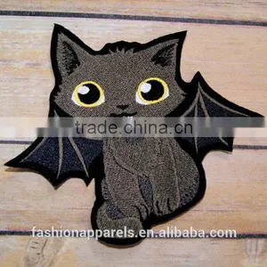 Custom High Quality Embroidered Black Cat Patch for Clothes Embroidery Patch Made in China Choose Size/color thumbnail-1