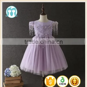 OEM Baby Girls Lovely Purple Embroidery Flower Tassel Party Dresses Net Frock Design Tulle Fluffy Baby First Communion Dress thumbnail-1