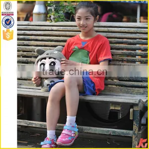 Summer Short Sleeve Red Cotton Girl T-shirt Suit thumbnail-5