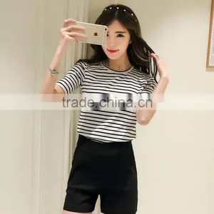 2016 New Fashion All Match Half Sleeve Striped T-shirts for Ladies thumbnail-2