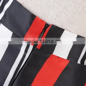 Walson Spring Autumn High Waist Geometry Striped Print Pleated Maxi Skirt Fall Contrast Casual A Line Skater Tutu Skirts Women C thumbnail-5