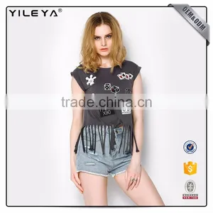 Fashion Tassel Pattern Printing 100% Cotton Tank Top thumbnail-4