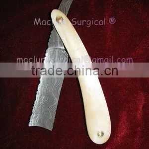 Professional Damascus Steel Barber Razor , Camel Bone Scale Damascus Razor thumbnail-3