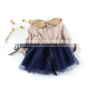 B22640A Autumn New Fashion Girls Bow Tie Ribbon Gauze Long Sleeves Dress thumbnail-3