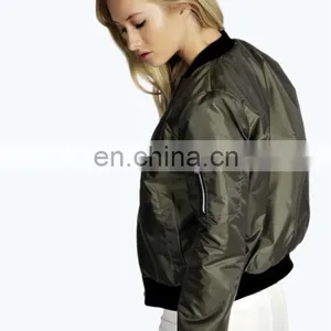 100% Polyester Women Cheap Windbreaker Bomber Jacket Zipper thumbnail-4