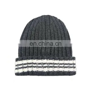 High Quality Black Long Mens Beanie Custom Beanie With Woven Label thumbnail-1