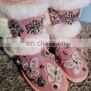 Aidocrystal Fashion Lady Shoes Warm Winter Pink Diy Rhinestone Butterfly Snow Boots for Women thumbnail-3