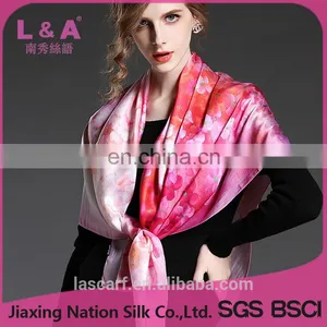 Pink Silk Square Scarf for Women With Flowers thumbnail-1