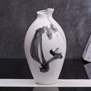 Rotate Sphere Chinese Painting Flower Bird Ceramic Vase Decoration For Home Hallway thumbnail-4