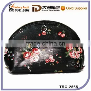 Black Pringting Flower PU Cosmetic Bag With Interior Zipper Pocket thumbnail-1