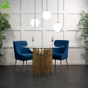 Modern Dining Room Furniture Stainless Steel Base Clear Glass Top Round Dining Table Restaurant Table For Home Hotel thumbnail-1