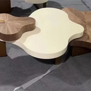 Irregularly Shaped Coffee Table Set – White&Walnut thumbnail-1