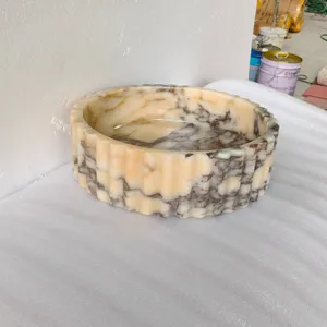Modern Natural Calacatta Viola Violet Marble Stone Round Shape Countertop Bathroom Single Sink Vanity Wash Basin for Hotel Villa thumbnail-1