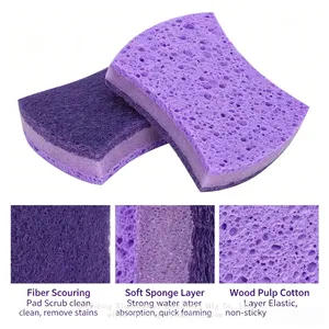 High Absorbent Purple Wood Pulp Sponge Daily Dish Scrub Sponge thumbnail-3