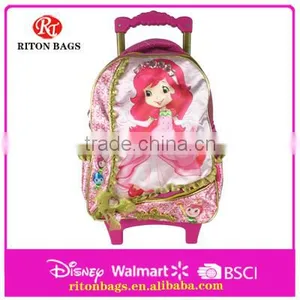 Pretty Strawberry Girl Design 14 Inch 600D Satin Kids Trolley Bags thumbnail-1