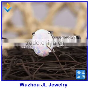 JL Jewelry Oval White Fire Opal Stone Ring Lab Created Synthetic Opal Ring thumbnail-2