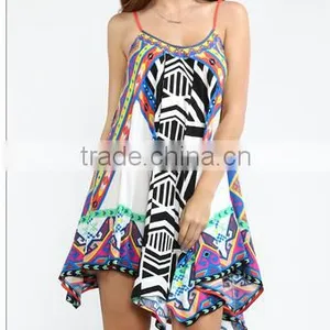 Summer Sexy Mini Printed Bohemia Cami Umbrella Dress thumbnail-1