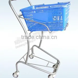 Powder Coated Japanese Style Supermarket Shopping Trolley With Plastic Basket thumbnail-1
