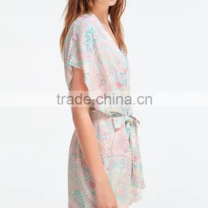 Wholesale Sexy Short Sleeves Women Bride Elegant 100% Viscose Digital Printing Woven Rayon Sleep Robes thumbnail-1