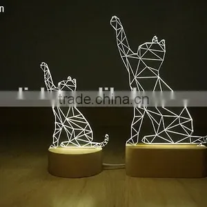 Fortune Cat 3D Led Light With Solid Wood Base thumbnail-1