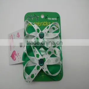 St Patricks Day Print Hair Bows Accented Accessory With French Clips thumbnail-1