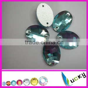 Highest Quality Sew-on Crystal Beads Number 3063# Oval Shape Aquamarine Colour for Garment thumbnail-1