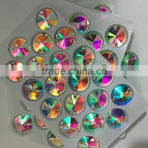 Nice Small Box Packing 14mm Revoli Round Shape Crystal AB Sew on Crystal Stone With Hole for Designing Clothing thumbnail-3