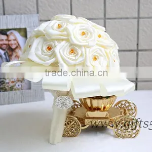 Elegant Handmade Flowers With Roses Wedding Bouquet Beads Rhinestone thumbnail-3