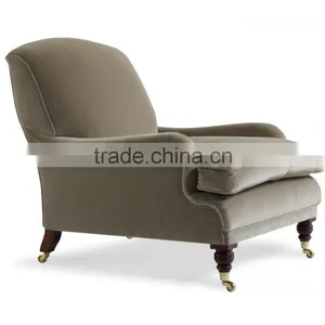 Cheap Bedroom Furniture Grey Velvet Fabric Single Sofa Chair Lounge Chair With Copper Wheels Foot thumbnail-1