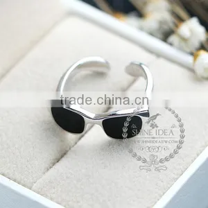 925 Solid Sterling Silver Glue Black Sun Glasses Adjustable Ring Fashion Women Jewelry 6260560 thumbnail-2
