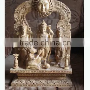 Hindu God Ram Laxman Sita Hanuman Ram Darbaar Statue Sculpture Handmade Fine Jaipur Rajasthan India Wood Carving thumbnail-1